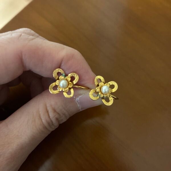 アクセサリー イヤリング 模造パール 金色 昭和レトロ 花柄