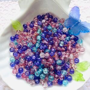 【在庫処分】紫陽花カラーミックス ガラスビーズ、アクリル 6ミリ クラッシュ 160g