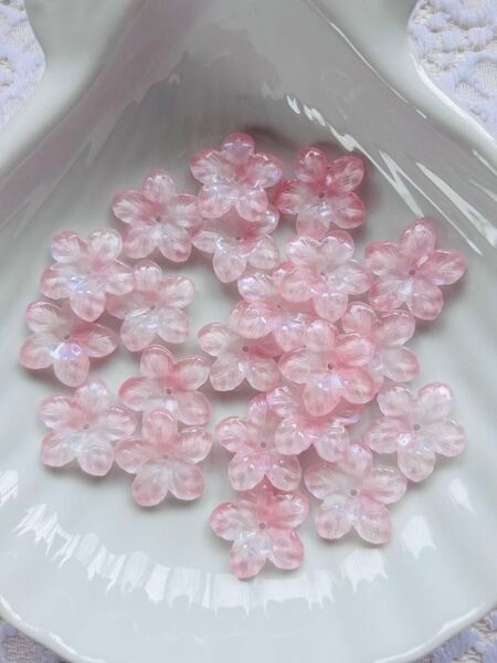 ガラス お花ビーズ ハイビスカス 芙蓉 ピンク ピンクラメパウダー 20個