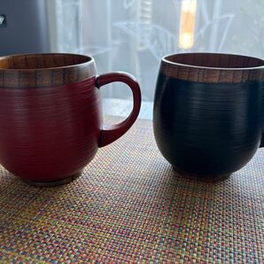 山中塗 漆器 天然木 マグカップ 黒錆 赤錆 ペア
