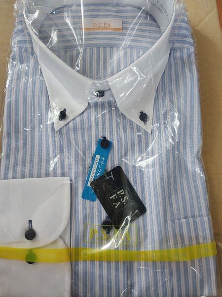 【新品】P.S.FA 長袖 ドレスシャツ ストライプ Lサイズ ブルー パープル