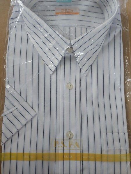 【新品】P.S.FA 半袖シャツ Lサイズ ストライプ ネイビー