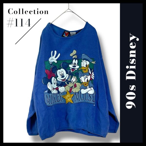 ディズニー90sヴィンテージ スウェット レトロ デカロゴプリント M/L 青 トレーナー
