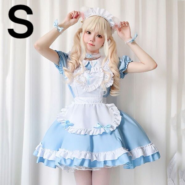 【新作】ゴスロリ ワンピース セット(S)/白 レース リボン ロリータ クラシカル ホワイト ライトブルー コスプレ セール