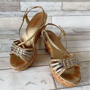 PRADA プラダ ウェッジソールサンダル プラットフォームサンダル ゴールド シルバー 37 1/2