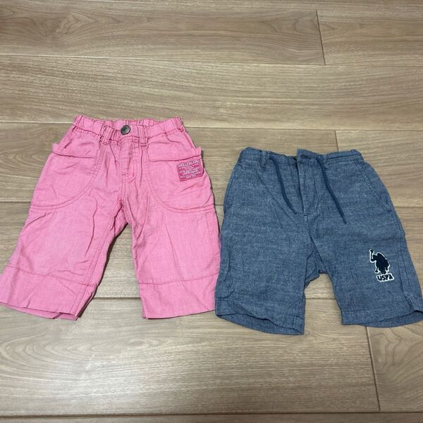 ブルーグレー・赤ハーフパンツ110cm ムージョンジョン2枚セットおまとめ買い ショートパンツ 子供服