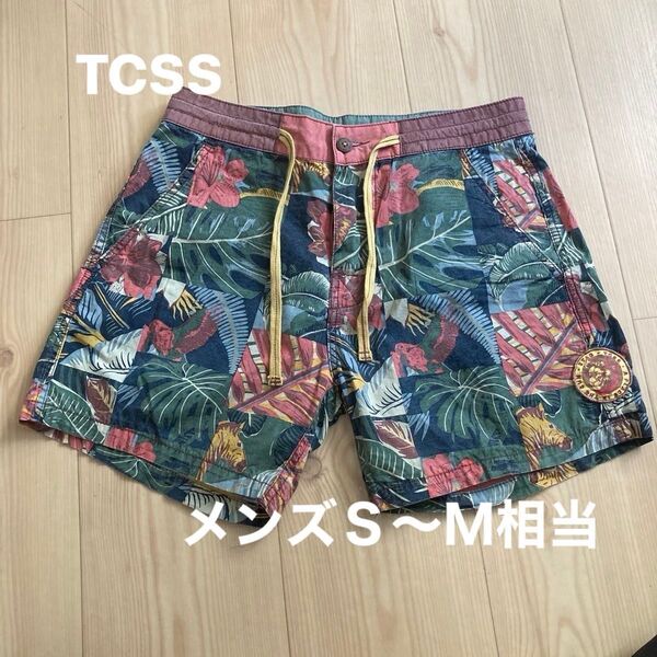 TCSS ハーフパンツ ショートパンツ メンズS〜M ボタニカル柄 総柄 ボードショーツ サーフ 5ポケット 内ポケット