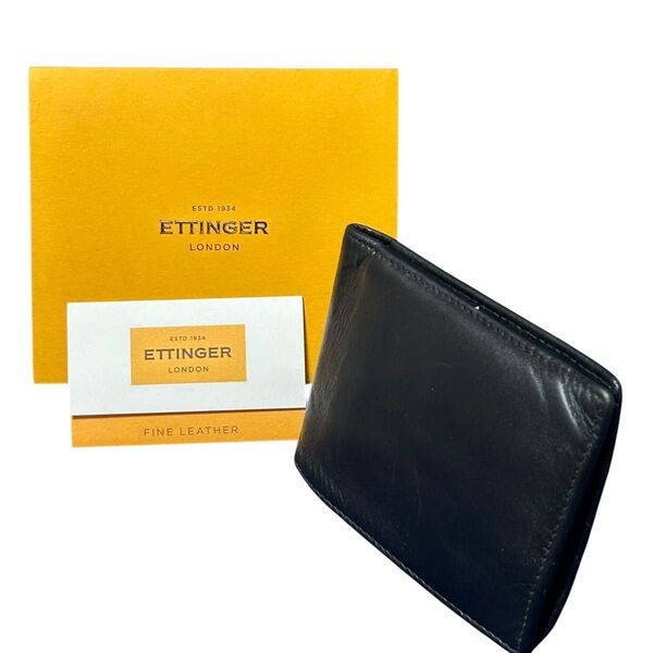 箱付き ETTINGER エッティンガー 折り財布 ビルフォード ファインレザー 黒 パープル