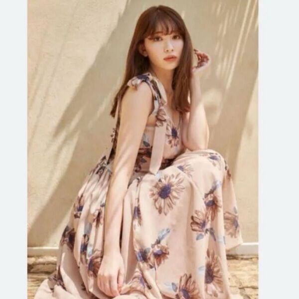 Herliptoハーリップトウ Sunflower-Printed Midi Dress ひまわりワンピース 花柄ワンピース 夏