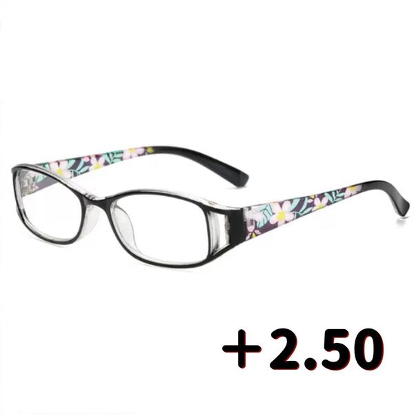老眼鏡 花柄 シニアグラス おしゃれ&ブルーライトカット +2.50ブラック