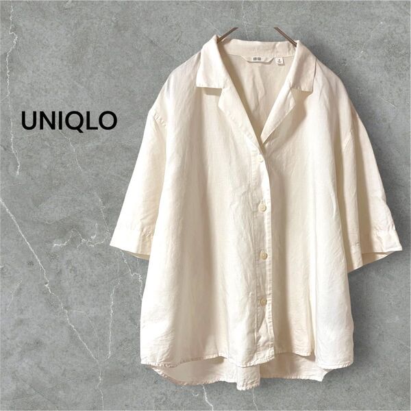 UNIQLOユニクロ*リネンブレンドオープンカラーシャツ【M】