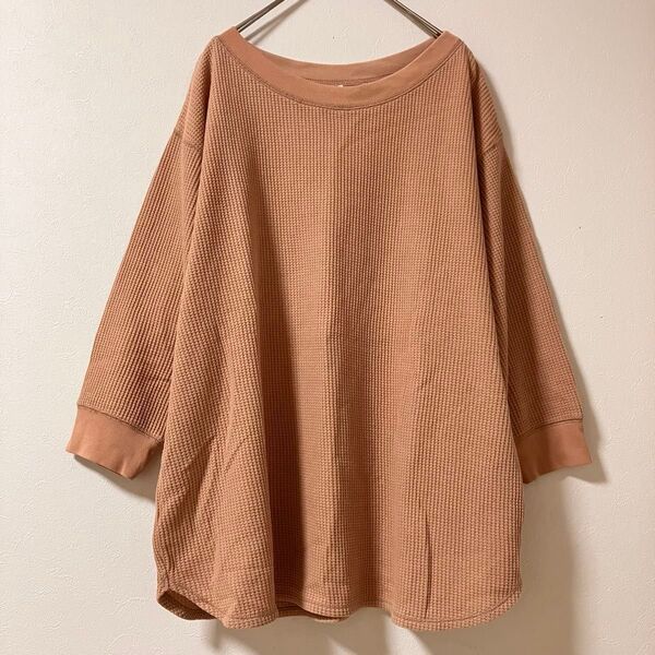 UNIQLOユニクロ*ワッフルクルーネックTシャツ(七分袖) サイズXL