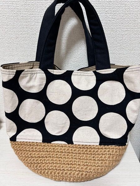 ハンドメイド ドット柄トートバッグ 水玉