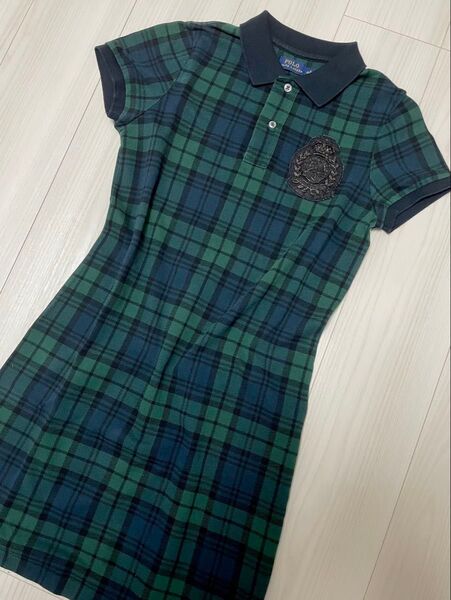 POLO RALPH LAUREN ポロシャツワンピース チェック ワッペン S ワンピース ポロシャツ ラルフローレン 半袖