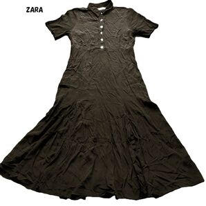 ZARA シャツワンピース ロングワンピース 半袖 ブラック XL(LL)