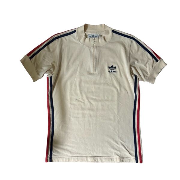 80-90s adidas 半袖 ジップアップ 万国旗 トレフォイルタグ
