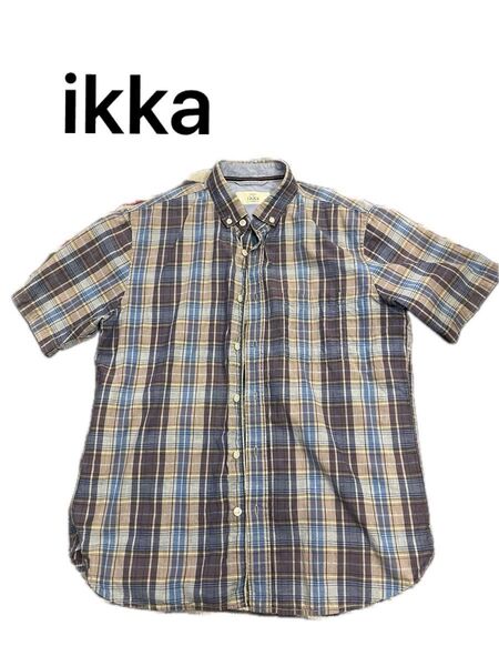 ikka 半袖チェック柄シャツ(M)