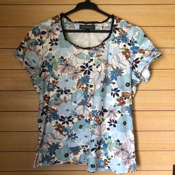 カットソー Tシャツ 半袖 総柄 花柄 ブルー系 トップス 半袖Tシャツ L
