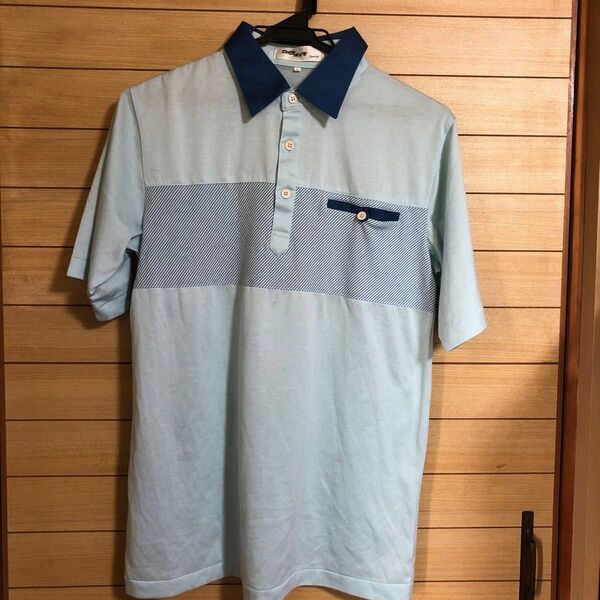 半袖ポロシャツ ゴルフウェア ポロシャツ GOLF L スポーツ ブルー ポロシャツ Tシャツ 半袖 昭和 レトロ ストライプ
