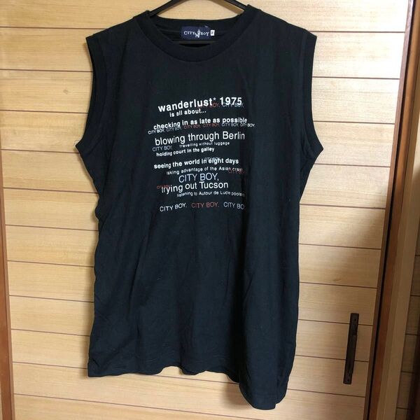 シティボーイ ブラック ロゴ プリントティシャツ ノースリーブ Tシャツ タンクトップ カットソー 昭和 レトロ ヴィンテージ