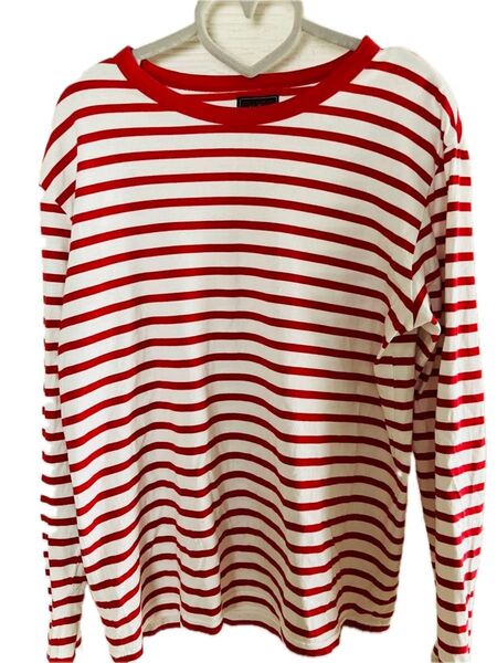 EDWIN レディース 赤×白 ボーダー 長袖Tシャツ カットソー トップス