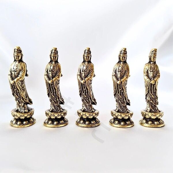 観音菩薩像 仏像 真鍮 アンティーク 置物 お守り 小さめ 観音様 聖観音立像 5体セット オブジェ インテリア雑貨 まとめて