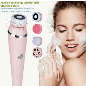4つの交換可能なヘッド付き多機能電動フェイシャルブラシ 電動洗顔 洗顔用フェイス 毛穴ケア クレンジング