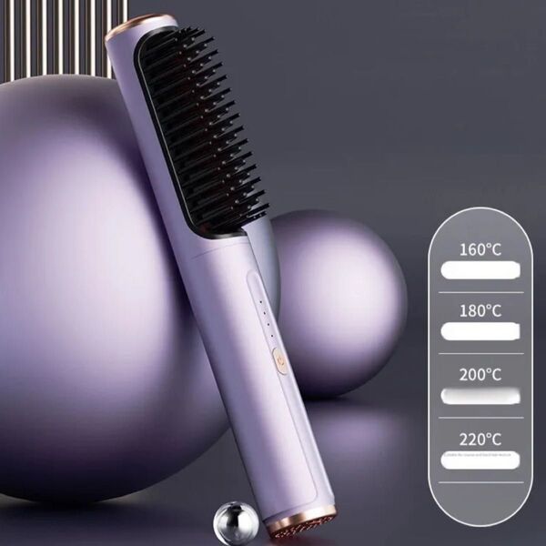 ストレートヘアブラシ コードレス 旅行 静電気防止 ヘアアイロン USB 充電式 温度4段階調節 マイナスイオン 巻き髪も