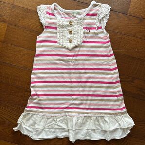 3can4on 110cm ノースリーブワンピース ピンクストライプ 綿100%