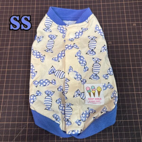 バックオープンベスト キャンディ青 SSサイズ ハンドメイド 犬服