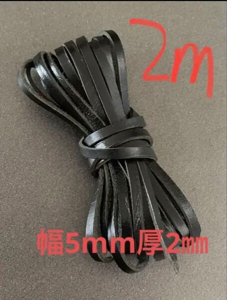 プローブメンテナンス紐交換用 革紐 クラフト 幅5mm厚2㎜ ブラック2m