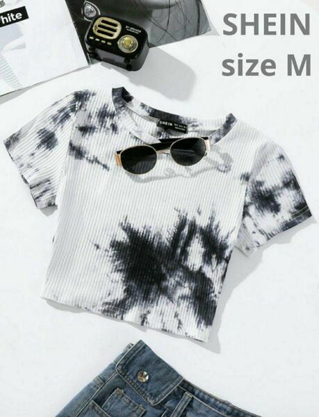 SHEIN 絞り染め リブニット Tシャツ ショート丈 へそ出し