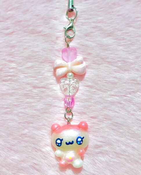 ハンドメイド キーホルダー えんじぇるはむちゃん リボン ハート