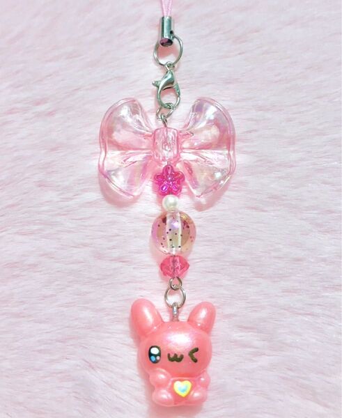 ハンドメイド キーホルダー ピンク うさちゃん りぼん お花