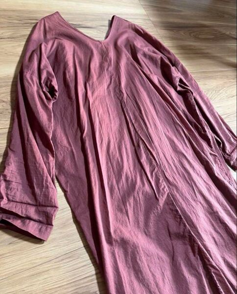 KBF ワンピース ロングシャツ バックカシュクール ワンピース ブラウン レイヤード