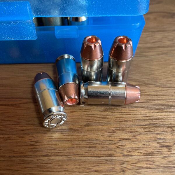 Rightライト【45ACP JHP ニッケルシルバー 5発セット リアルダミーカートリッジ】美品 デコレーションなどにどうぞ!