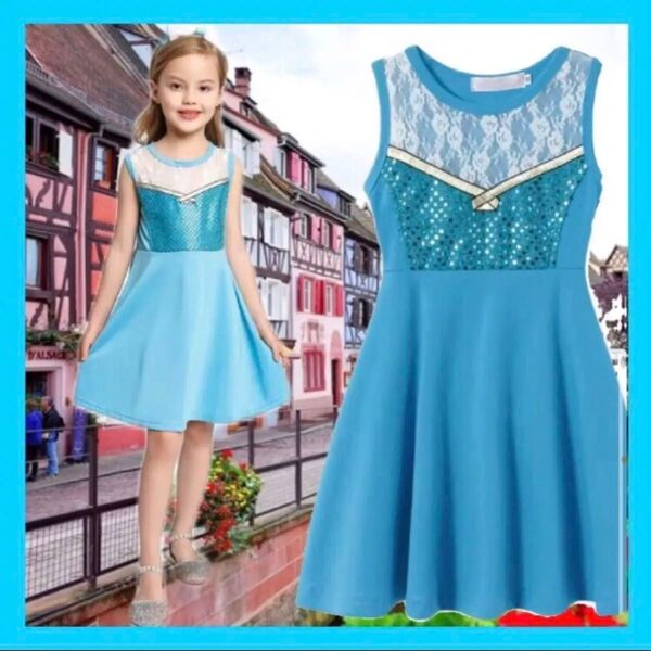 110 エルサ ワンピース ノースリーブ キッズ 子供 衣装 女の子 プレゼント ディズニー 仮装 ハロウィン コスプレ