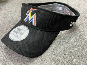 L/XL ニューエラ NEWERA Marlins マイアミ マーリンズ 黒 サンバイザー VISOR 公式 MLB メジャー 紫外線カット USA正規品 Clubhouse