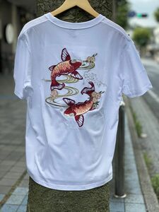 SALE価格 【L】 横須賀名物 スカジャン Ｔシャツ 刺しゅう スカT 鯉 コイ CARP 白 ホワイト 和柄 ジャパン 正規品 SUKAT