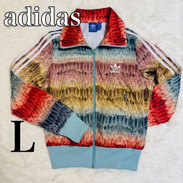adidas 総柄トラックジャケット 羽根柄 美品 L アディダス