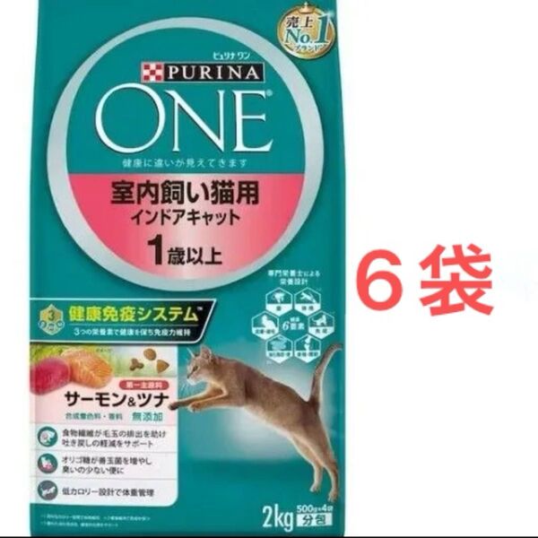 ネスレ ピュリナワン キャット 室内飼い猫用 インドアキャット 1歳以上 サーモン&ツナ 2kg × 6袋 ドライフード
