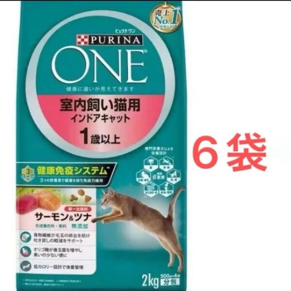 ネスレ ピュリナワン キャット 室内飼い猫用 インドアキャット 1歳以上 サーモン&ツナ 2kg × 6袋 ドライフード
