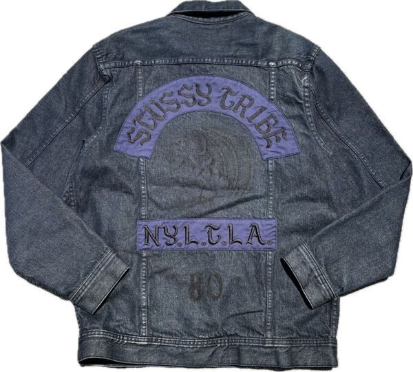 old Stussy オールドイングリッシュ ロゴ刺繍 デニムジャケット濃紺 L