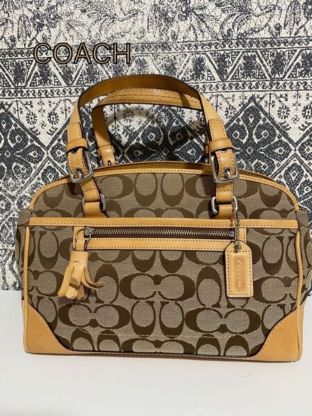 【美品】COACH コーチ シグネチャー ハンドバッグ トートバッグ ブラウン