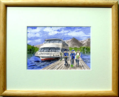 No. 7313 Thank you Bandai sightseeing boat / Chihiro Tanaka (Four seasons watercolor) / Comes with a gift, Painting, watercolor, Nature, Landscape painting