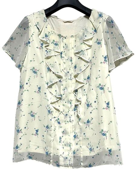 美品 ローズティアラ 花柄レースドッキングフリルブラウス サイズ42