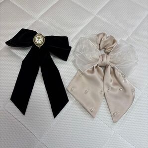 2個セット リボン バレッタ ポニーテール ヘアアクセサリー
