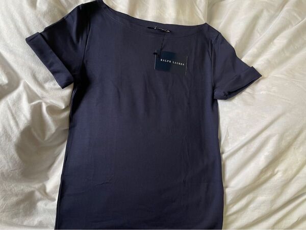 【新品 タグ付き】ラルフローレン ボートネックTシャツ カットソー 5部袖紺 ネイビー レディースM