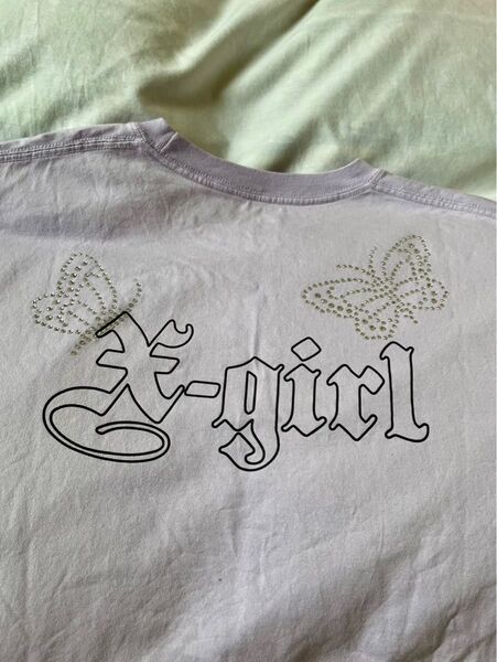 X-girl エックスガール ラインストーン バタフライ Tシャツ パープル レディースM