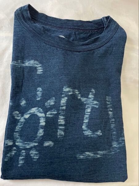 【美品】45R インディゴ染め 天竺コットンTシャツ 抜染ロゴプリント レディース サイズ1